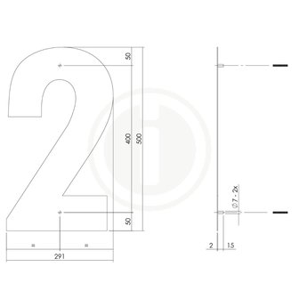 Groot huisnummer: 2 (50cm) zwart mat