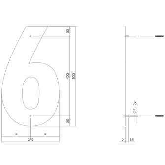 Groot huisnummer: 6 (50cm) RVS mat geborsteld