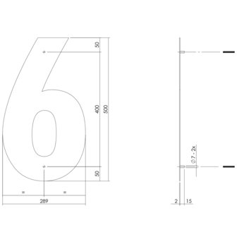 Groot huisnummer: 6 (50cm) RVS mat geborsteld