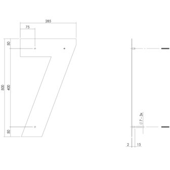 Groot huisnummer: 7 (50cm) RVS mat geborsteld