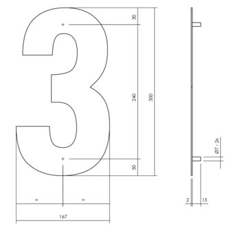 Zwart huisnummer: 3 (30cm)