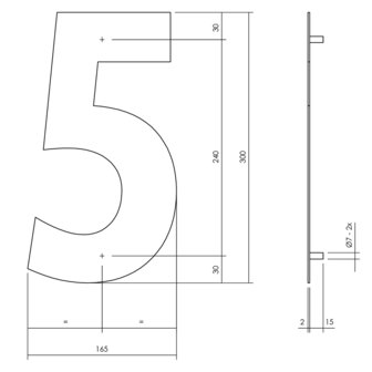 Zwart huisnummer: 5 (30cm)