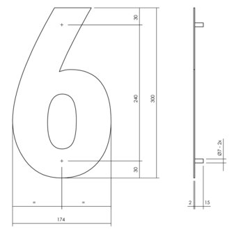 Zwart huisnummer: 6 (30cm)