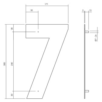 Zwart huisnummer: 7 (30cm)
