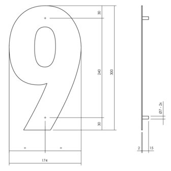 Zwart huisnummer: 9 (30cm)