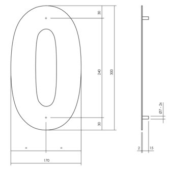 Zwart huisnummer: 0 (30cm)