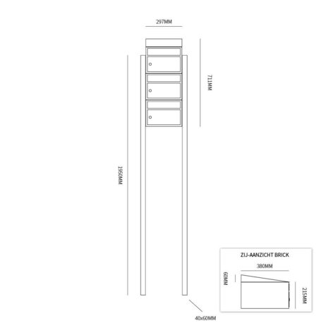 Brievenbussysteem 3 brievenbussen zwart incl. statief 