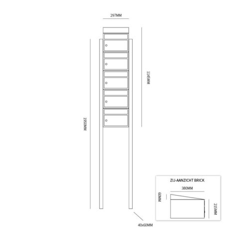 brievenbusconstructie met statief rvs