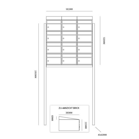 Brievenbussysteem 12 brievenbussen zwart incl. statief