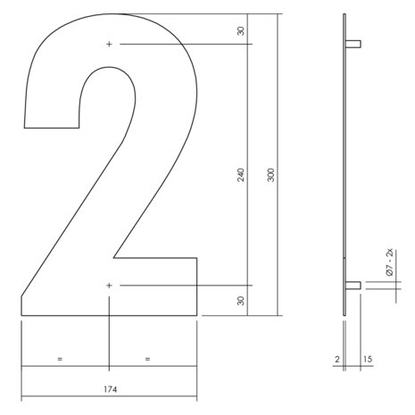 Zwart huisnummer: 2 (30cm)