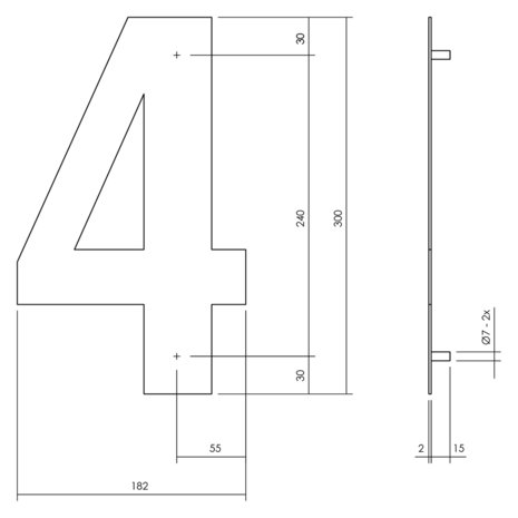 Zwart huisnummer: 4 (30cm)