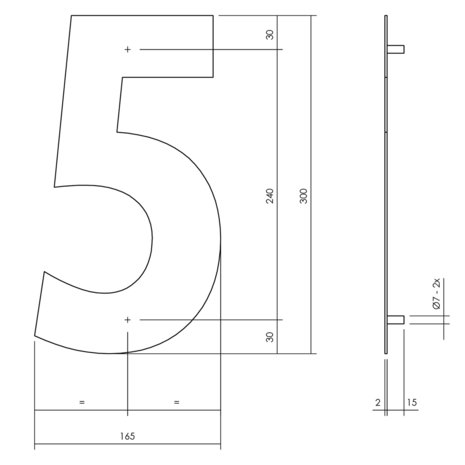 Zwart huisnummer: 5 (30cm)