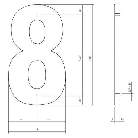 Zwart huisnummer: 8 (30cm)