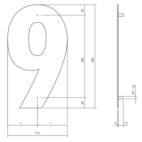 Zwart huisnummer: 9 (30cm)