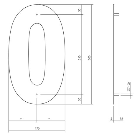 Zwart huisnummer: 0 (30cm)