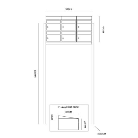 Brievenbussysteem 6 brievenbussen antraciet incl. statief