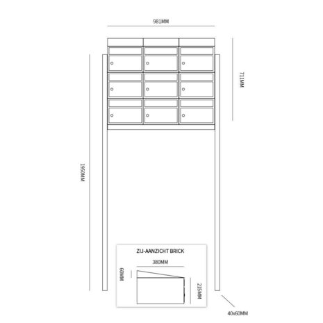 Brievenbussysteem 9 brievenbussen antraciet incl. statief