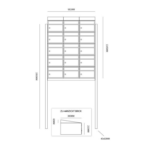 Brievenbussysteem 15 brievenbussen antraciet incl. statief