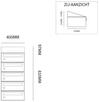 brievenbuskast met 5 brievenbussen zwart