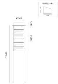 Brievenbuskast 6 brievenbussen zwart met statief (en dakje)
