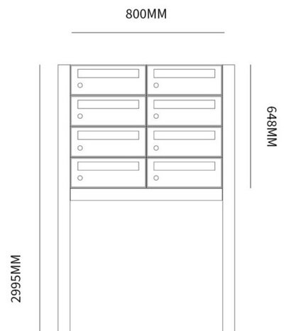 Brievenbuskast (2x4) 8 brievenbussen zwart met statief