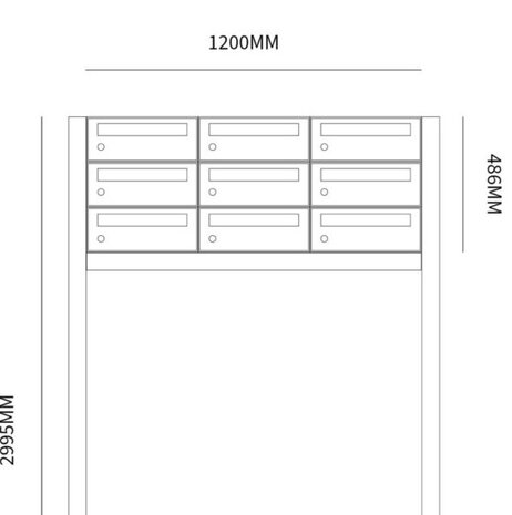 Brievenbuskast (3x3) 9 brievenbussen zwart met statief