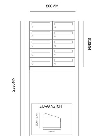 Brievenbuskast (2x5) 10 brievenbussen zwart met statief