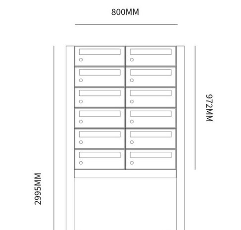 Brievenbuskast (2x6) 12 brievenbussen zwart met statief