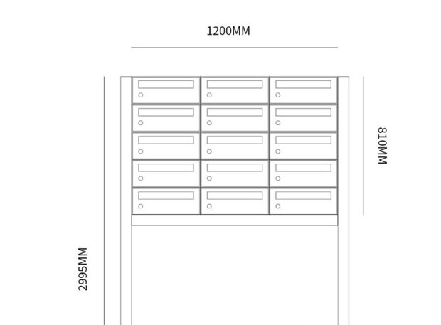 Brievenbuskast (3x5) 15 brievenbussen zwart met statief