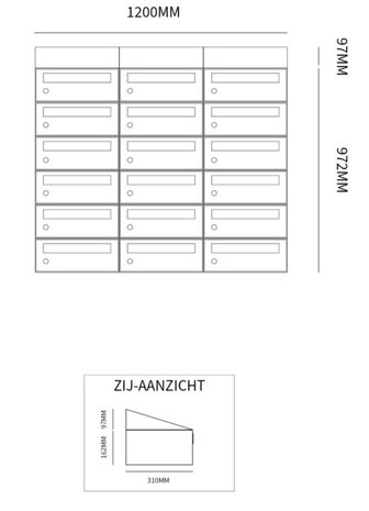 Brievenbuskast (3x6) 18 brievenbussen zwart (met dakje)