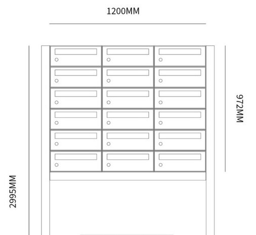 Brievenbuskast (3x6) 18 brievenbussen zwart met statief