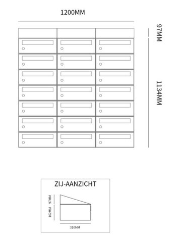 Brievenbuskast (3x7) 21 brievenbussen zwart (met dakje)