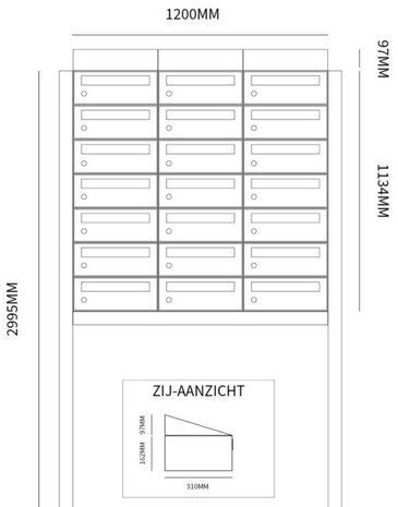 Brievenbuskast (3x7) 21 brievenbussen zwart met statief (en dakje)