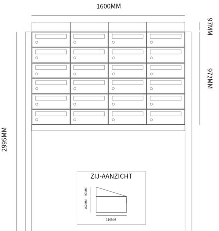 Brievenbuskast (4x6) 24 brievenbussen zwart met statief (en dakje)