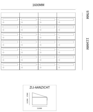 Brievenbuskast (4x7) 28 brievenbussen zwart (met dakje)