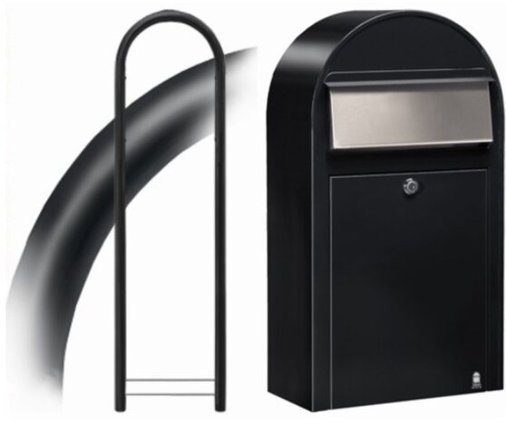 Brievenbus Bobi Grande S zwart  + statief round zwart