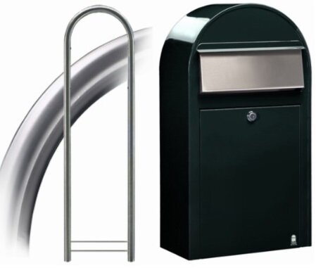 Brievenbus Bobi Grande S zwartgroen + statief round RVS