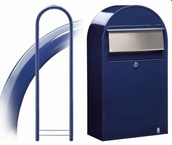 Brievenbus Bobi Grande S blauw  + statief round blauw