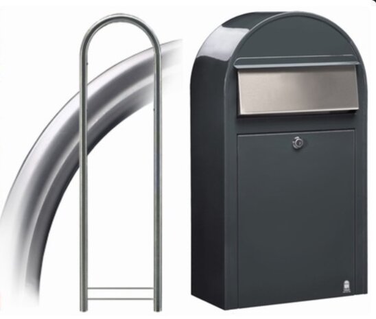 Brievenbus Bobi Grande S grijs + statief round RVS