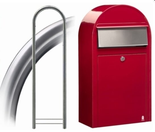 Brievenbus Bobi Grande S rood + statief round RVS