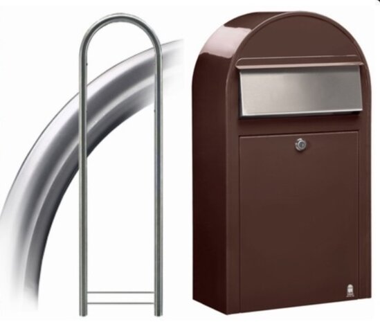 Brievenbus Bobi Grande S bruin + statief round RVS