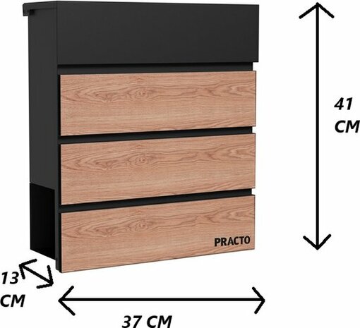 Brievenbus mat zwart met hout panelen
