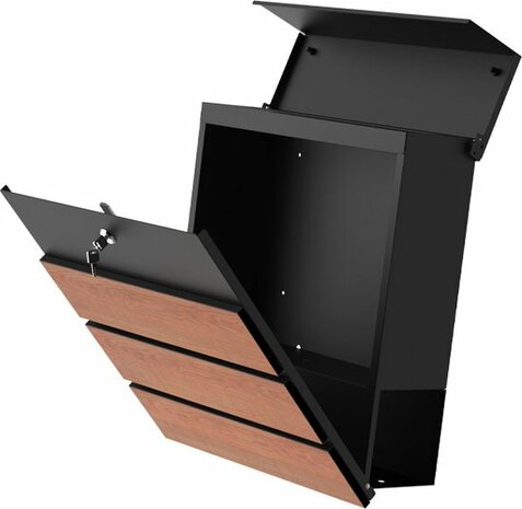 Brievenbus mat zwart met hout panelen