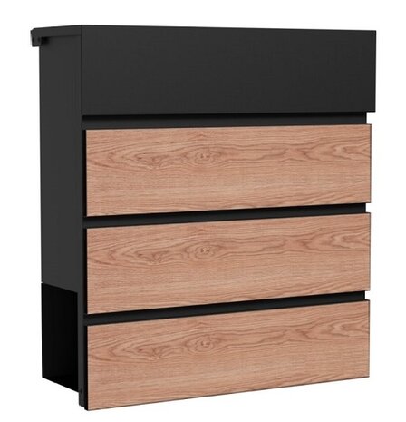 Brievenbus mat zwart met hout panelen