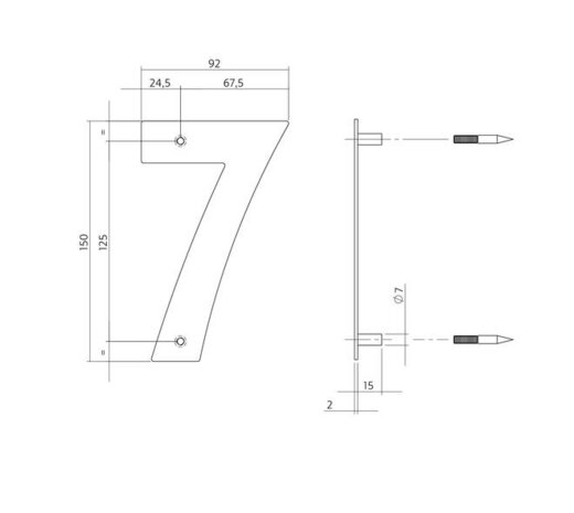 Breed RVS huisnummer 7   (15cm)