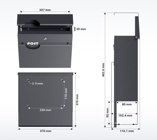 Brievenbus modern Post Antraciet RAL 7016