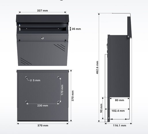 Brievenbus modern Leiden Antraciet RAL 7016