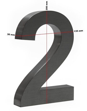 Huisnummer 3D zwart mat - nummer 2