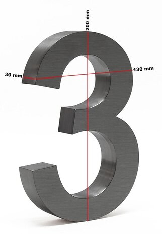Huisnummer 3D zwart mat - nummer 3