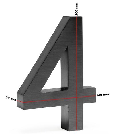 Huisnummer 3D zwart mat - nummer 4